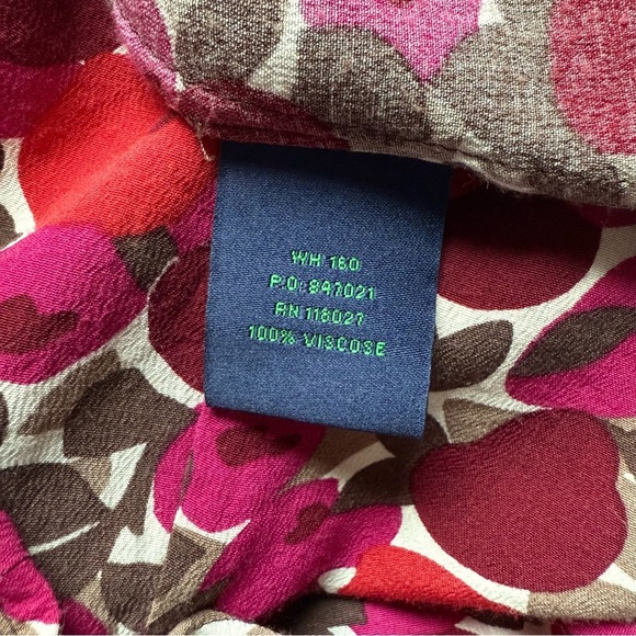 VTG BODEN Mod Floral Print Reds Oranges Tan Faux Wrap 3/4” Sleeve Dress Size 10L - Picture 12 of 15